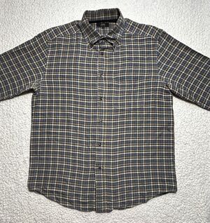 Zanella Shirt Mens L Brown Blue Plaid Button Down Cotton Made Italy